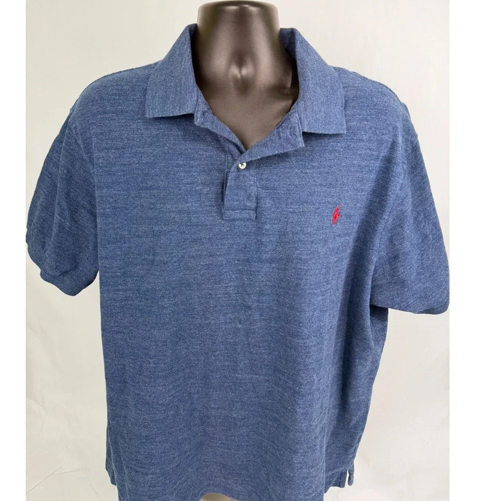 Polo‎ Ralph Lauren Blue Heathered Short Sleeve Polo Shirt Big & Tall 2XB Pony